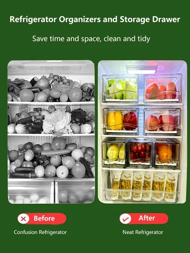 Vista 3 de Organizadores de refrigerador y cajón de almacenamiento, contenedores apilables de almacenamiento de frutas para refrigerador, organizador