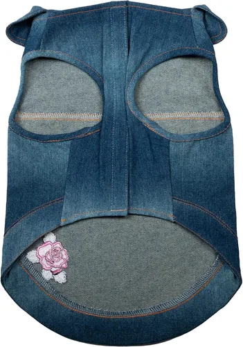 Vista 3 de Dolly Doggy Parton - Chaqueta de mezclilla azul con cuello para perros, ropa para perros