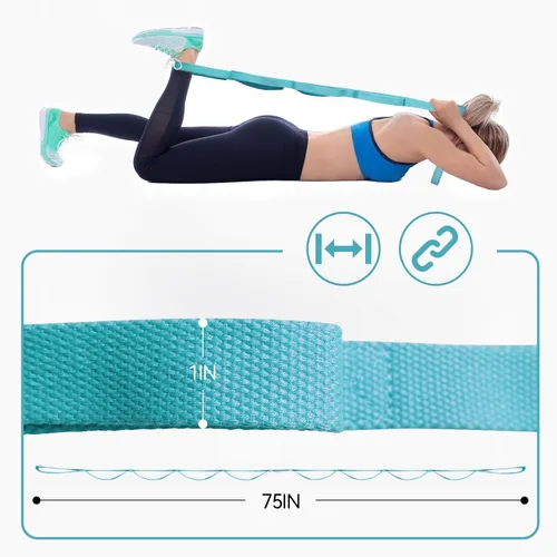 Vista 2 de Aozora Correa elástica para yoga con bucles, correas elásticas para terapia física, 10 bucles, correa de ejercicio no elástica para pilates, danza