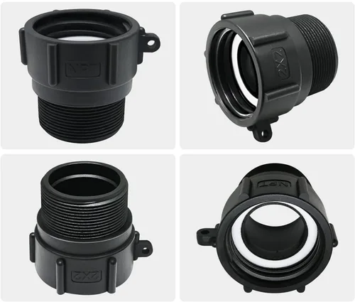 Vista 2 de Adaptador de válvula de tanque de asas IBC de 275 y 330 galones. Rosca gruesa de 2 pulgadas x 2 "NPT macho 1ea