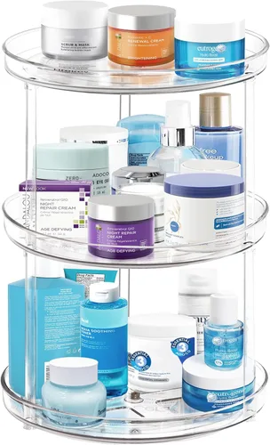 Vista 8 de Organizador Lazy Susan de 2 niveles para baño, organizador de maquillaje giratorio de 360 grados de 9.25 pulgadas transparente para tocador