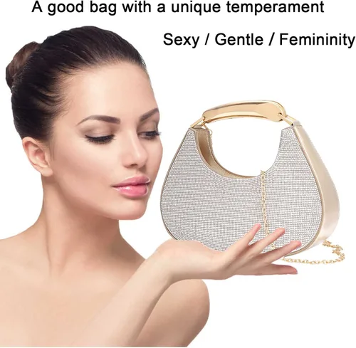 Vista 5 de Bolsos de noche para mujer, bolso cruzado brillante con diamantes de imitación, bolso cruzado para boda, graduación, fiesta, club