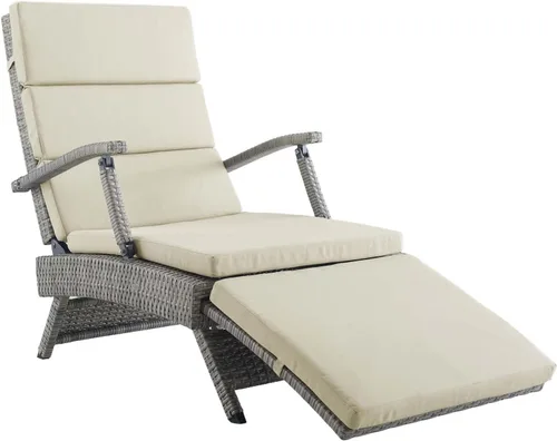 Vista 8 de Modway Envisage - Tumbona de mimbre para patio al aire libre, color gris claro y beige