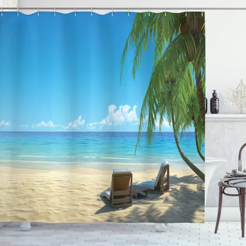 Vista 145 de set de cortina para baño decorativa de tela de poliéster con ganchos