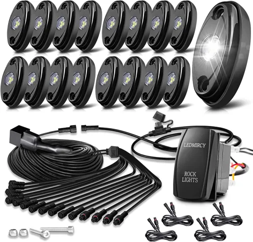 Vista 9 de LEDMIRCY Luces LED de roca, color blanco, 2 piezas para todoterreno, camiones, coches, barcos, ATV, SUV, RZR, impermeables, de alta potencia, luces
