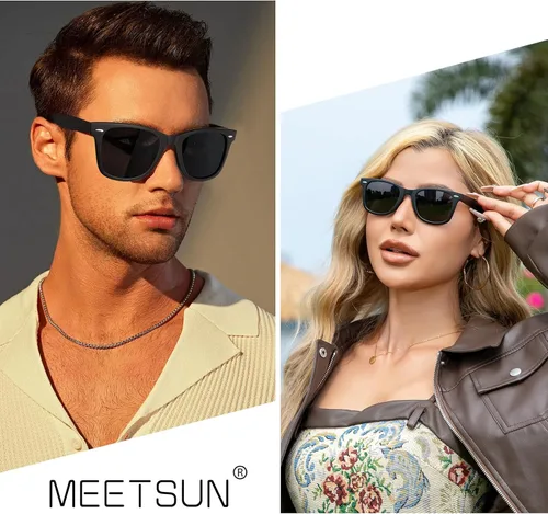 Vista 21 de MEETSUN Polarized Sunglasses for Women Men Classic Retro Square Frame Driving Sun Glasses UV Protection