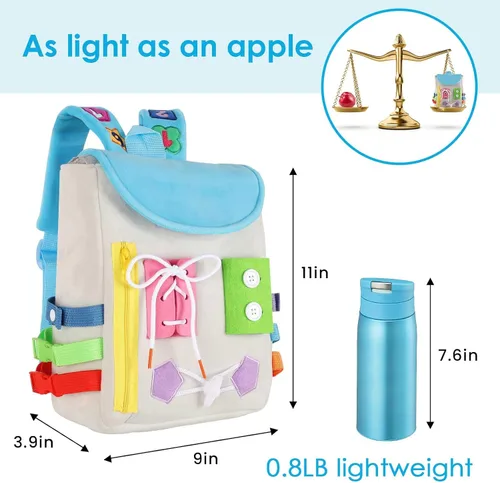 Vista 5 de Busy Board - Mochila para niños pequeños con hebillas y juguetes de actividades de aprendizaje, desarrolla habilidades motoras finas y habilidades