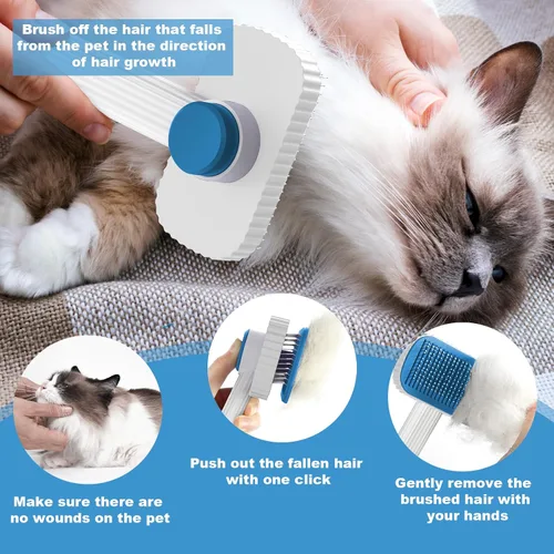 Vista 5 de Cepillo para gatos, cepillo de gato para gatos de pelo largo o corto, quita el pelo suelto y las alfombrillas, los pasadores redondeados reducen