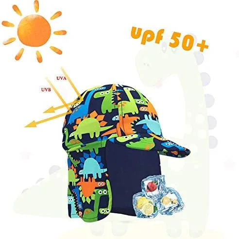 Vista 3 de Gifts Treat Sombrero de legionario para niños, protección solar UPF 50+, gorro de natación con solapa para niños, de secado rápido, con protección