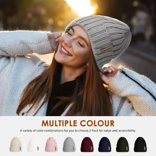 Vista 2 de SENPUKI Gorros de punto de invierno para mujer, gorro grueso para la nieve