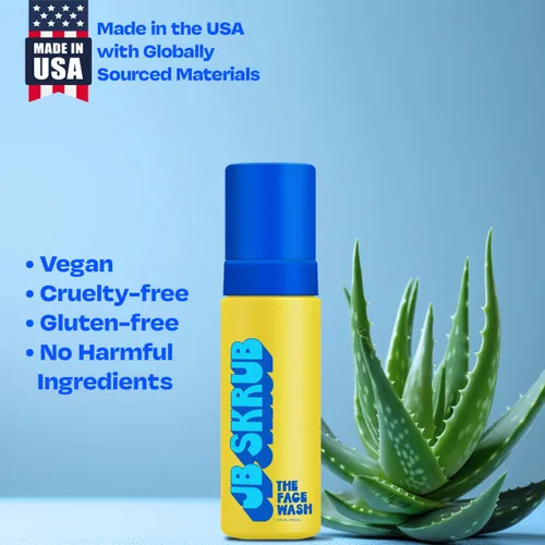 Vista 6 de JB SKRUB The Face Wash - Limpiador facial suave para niños, adolescentes y adolescentes - Lavado facial espumoso sin fragancia con aloe vera