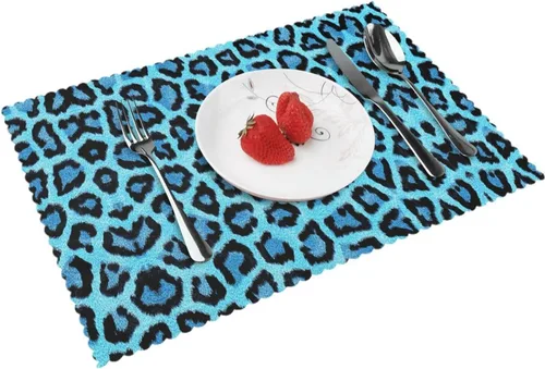 Vista 13 de Rectangular Placemats Set of 4, Heat Resistant Big Leopard Printed Kitchen Dining Table Mats
