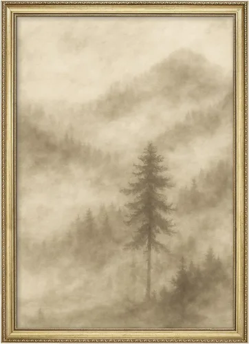 Vista 199 de MUDECOR Lienzo enmarcado prémium para pared, pinos nevados en bosque de invierno, ilustraciones modernas, arte contemporáneo, escénico, divertido