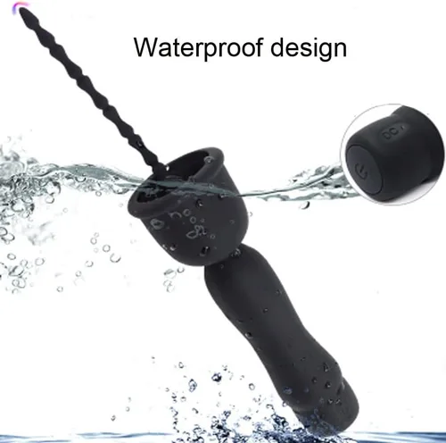Vista 3 de Sonido vibratorio eléctrico de silicona para hombres Estimulación de uretra Masturbador de entrenamiento de pene masculino (B)