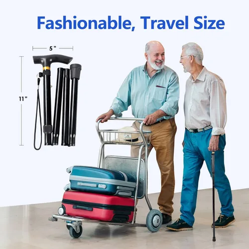 Vista 5 de Bastón plegable para hombre y mujer, portátil, ligero, altura ajustable de 5 niveles, caña plegable para personas mayores equilibrando la ayuda