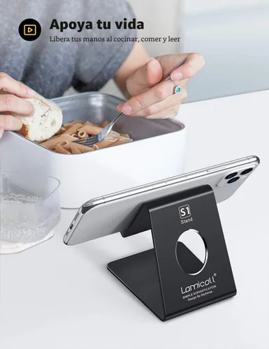 Vista 2 de Lamicall Soporte para teléfono celular, base para teléfono: cuna, soporte, soporte para escritorio de oficina - negro