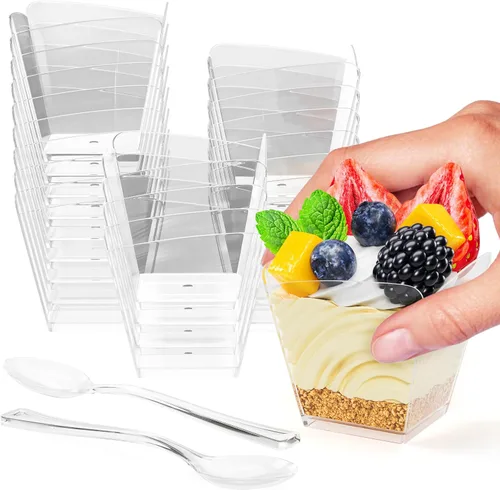 Vista 8 de Exquisitas mini tazas de postre con cucharas, 200 tazas de postre