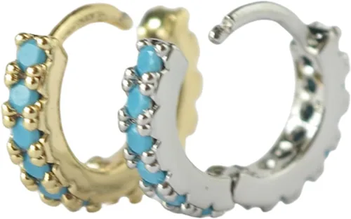 Vista 4 de Dainty Tiny Cutie - Aros de doble cara turquesa de 0.236 in hechos a mano, hipoalergénicos en Estados Unidos