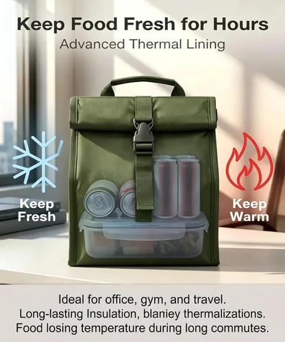 Vista 4 de ZM-YOUTOO Lonchera aislada plegable – Bolsa de almuerzo ligera y portátil con correa de hombro ajustable para hombres, mujeres, oficina, trabajo