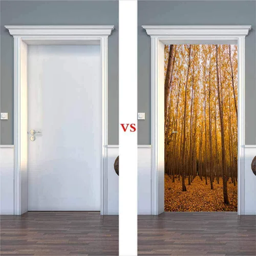 Vista 2 de artfanke Murales 3D de bosque caducifolio amarillo para puerta, 30.3 x 78.7 pulgadas, calcomanías autoadhesivas para puerta, póster de bricolaje