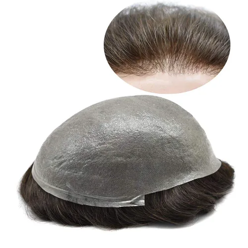 Vista 14 de Unidades de cabello para hombres invisibles de repuesto de poliuretano para hombre, piel ultrafina, 0.002 in, tupé atado a mano, cabello humano