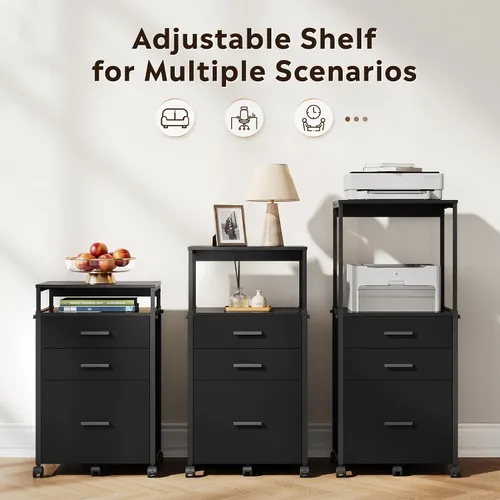 Vista 3 de DEVAISE 3 Drawer Wood File Cabinet with Adjustable Shelves, Black
