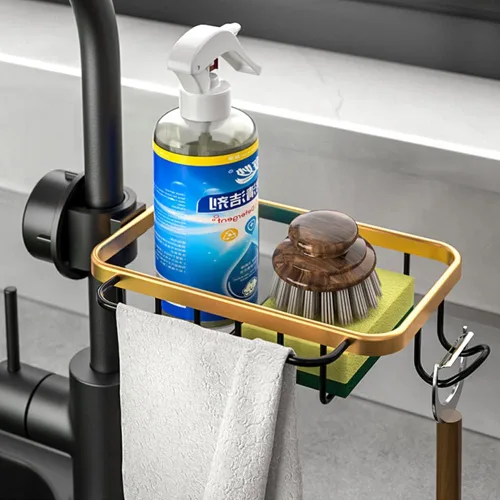 Vista 15 de Soporte de esponja para grifo, organizador para fregadero de cocina, bandeja colgante para drenaje de 1.8-2.8 cm de diámetro, organizador para Dorado