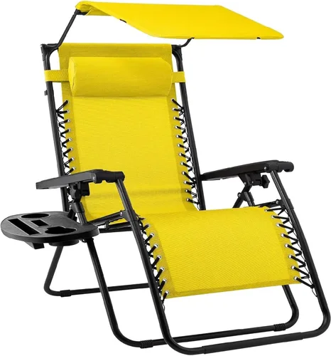 Vista 9 de Sillón plegable de gravedad cero para patio, con toldo ajustable y reposacabezas Amatista púrpura