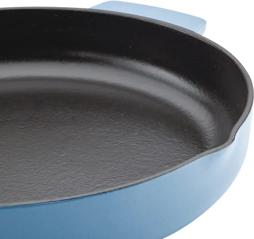 Vista 9 de KitchenAid Sartén/sartén de hierro fundido esmaltado con mango auxiliar y boquillas de vertido, 12 pulgadas, terciopelo azul