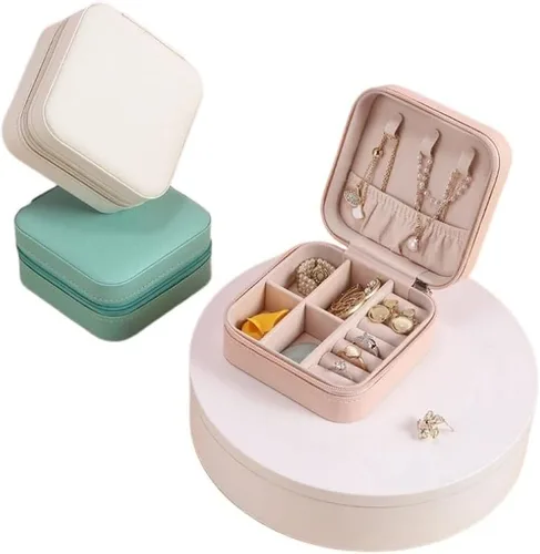 Vista 4 de Joyero Caja De Almacenamiento De Joyería Portátil De Cuero, Mini Organizador De Joyas, Exhibición De Joyas De Viaje, Estuche Con Cremallera, 1 Negro