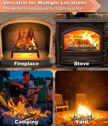 Vista 7 de Rejilla de chimenea resistente de 17 pulgadas, soporte pequeño de leña con 6 barras de soporte para accesorios de chimenea de interior y exterior