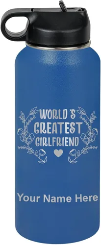 Vista 38 de LaserGram Botella de agua personalizada, World's Greatest Girlfriend, acero inoxidable de doble pared aislada al vacío con popote superior, regalo