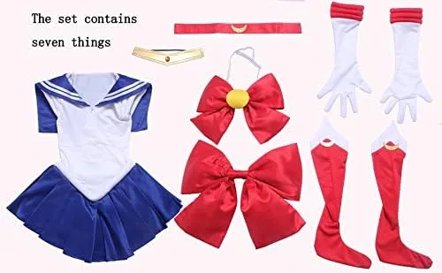 Vista 5 de AXVJKRTU Disfraces marineros cosplay para mujer Tsukino Moon Anime vestido talla EE.UU. Adulto Niño