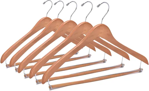 Vista 9 de Quality Hangers Perchas de madera hermosas y resistentes con barra de bloqueo, madera natural brillante (5)
