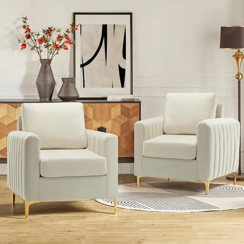 Vista 14 de HULALA HOME Silla de club de acento de terciopelo, sillón de terciopelo moderno tapizado de club con patas de metal dorado de mediados de siglo