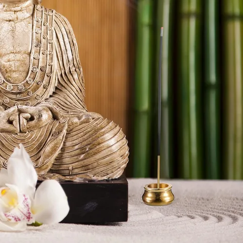 Vista 4 de Suclain 6 piezas de soporte para quemador de incienso, mini quemador de incienso, soporte de latón para palitos de metal dorado para meditación