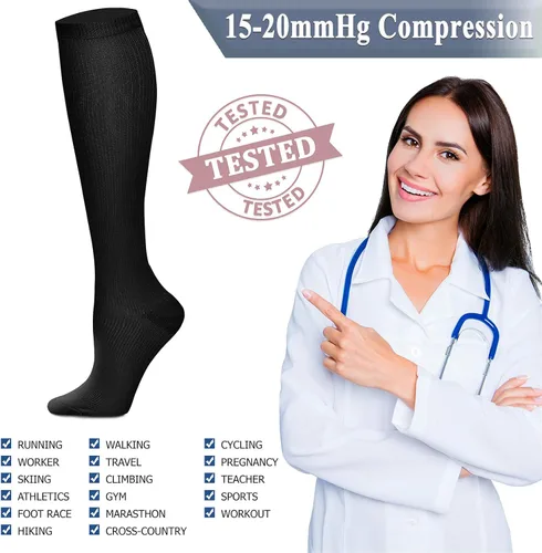 Vista 6 de QUXIANG 3 pares de calcetines de compresión para mujeres y hombres, circulación sanguínea, lo mejor para correr, ciclismo atlético, 15-20 mmHg
