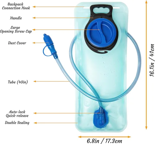 Vista 2 de J.CARP Depósito de agua a prueba de fugas de 2 litros, bolsa de agua de repuesto para ciclismo, senderismo, camping, caza, correr, color azul