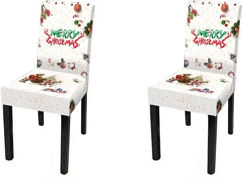 Vista 39 de XMNTG Juego de 6 fundas para sillas de Navidad, con estampado de ciervos, decoración de Navidad, fundas extraíbles para sillas antideslizantes Negro