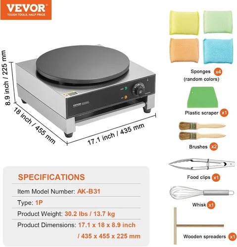 Vista 7 de VEVOR máquina eléctrica para hacer crepés, máquina comercial para crepés de 16 pulgadas, plancha plana de 1700W para crepes, máquina antiadherente
