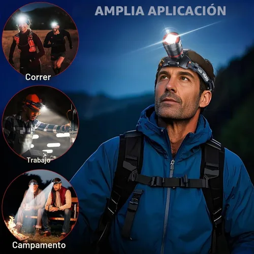 Vista 3 de Faro delantero LED recargable de 5000 lúmenes, faro con zoom con 5 modos e impermeable IPX7, luces de cabeza ajustables de 120° para la frente