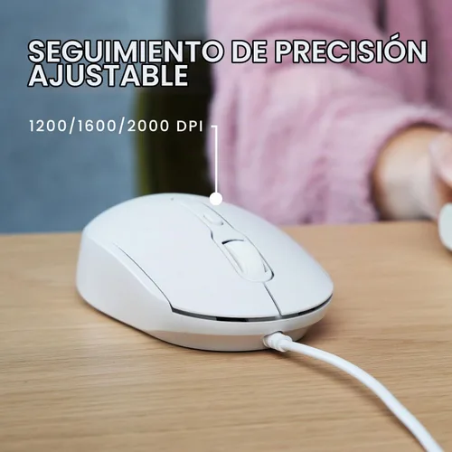 Vista 6 de Perixx PERIMICE-222CW - Mouse óptico con cable USB tipo C, DPI ajustable 1200/1600/2000, clic silencioso, cable de 5.9 pies, compatible