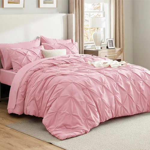 Vista 52 de Bedsure - Juego de edredón tamaño individual gris - Ropa de cama tamaño individual en una bolsa de 5 piezas, juego de cama Pintuck GentleSoft™
