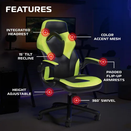 Vista 6 de RESPAWN 3085 Silla de juegos, silla ergonómica de oficina, reposacabezas Verde