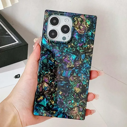 Vista 6 de Elegante Funda con Concha de Madre Perla para Niña Compatible con iPhone 14 de 6.1 Pulgadas, Funda Rectángulo con Borde, Elegante y delgada