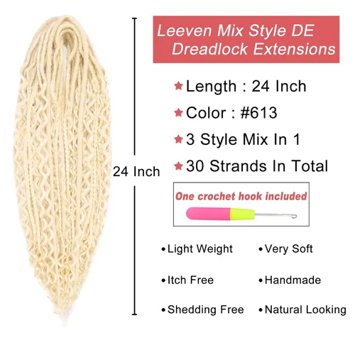 Vista 2 de Leeven Extensiones de Rastas Sintéticas de Doble Punta de 24 Pulgadas 30 Hebras Rastas Boho 613 Rubio 3 Estilos Mixtas Onduladas Rizadas DE Rastas