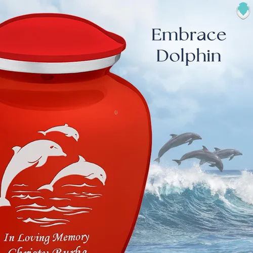 Vista 4 de Geturns Embrace - Urnas de cremación personalizadas de delfines para cenizas humanas, urna funeraria grande de color rojo brillante para mujeres