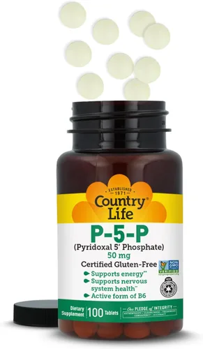 Vista 2 de Country Life P-5-P Vitamina B6 – Suplemento biodisponible de piridoxal-5-fosfato para energía, apoyo del sistema nervioso y crecimiento de glóbulos