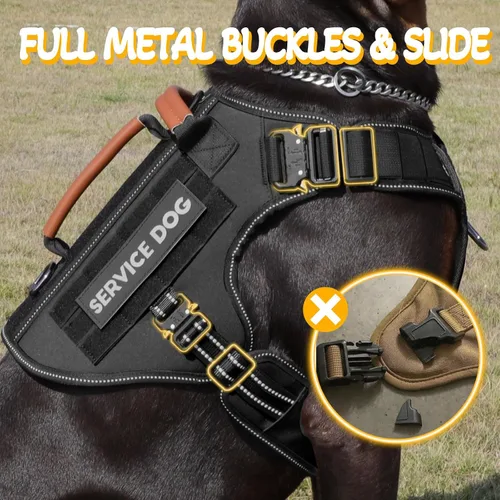 Vista 2 de Arnés táctico para perro, chaleco de servicio con hebillas de metal, chaleco reflectante sin tirones para perros medianos y grandes, chaleco con asa