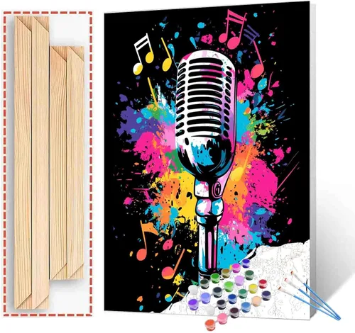 Vista 22 de Aihonmin Graffiti instrumental, paquete de 6 pinturas por números para adultos, kit de pintura musical por números, sobre lienzo para principiantes
